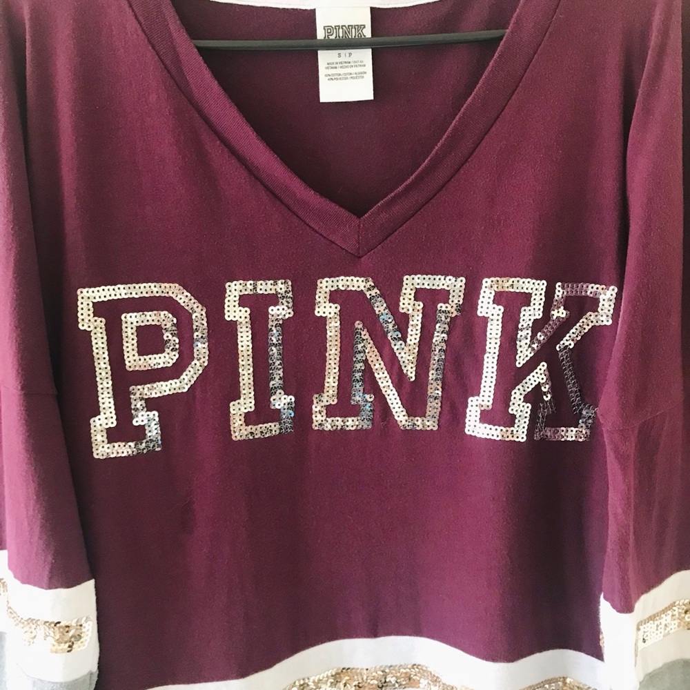Victoria’s Secret PINK Y2K Sequin Oversized Ling Sleeved V Neck Top - Picture 3 of 12